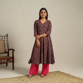 Brown Cotton Pochampally Ikat Kurta Set (Set of 2)