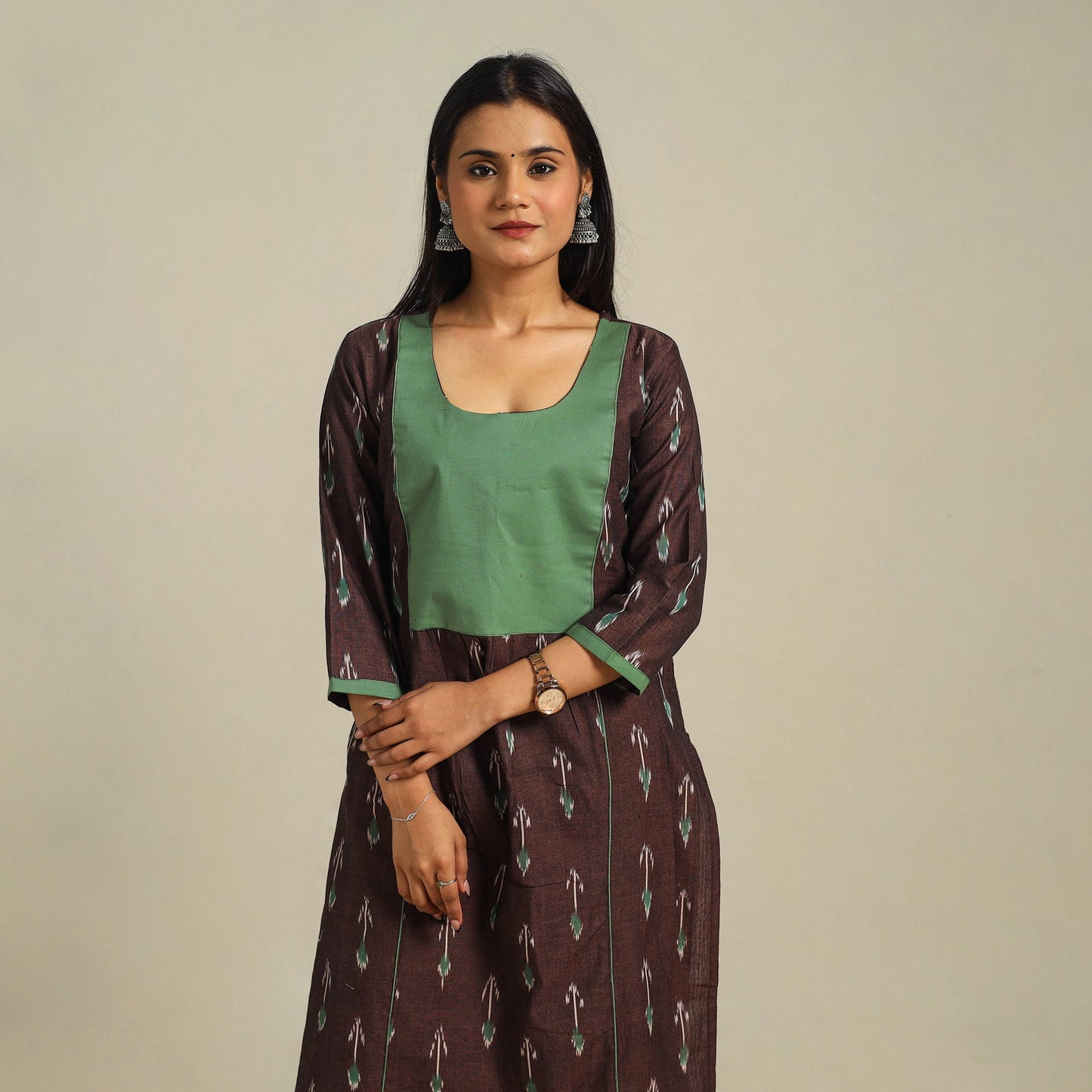 Brown - cotton pochampally ikat kurta set (set of 2) 10