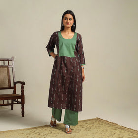 Brown - cotton pochampally ikat kurta set (set of 2) 10