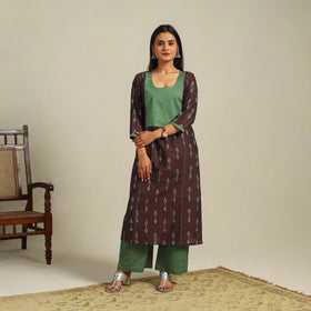 Brown - cotton pochampally ikat kurta set (set of 2) 10