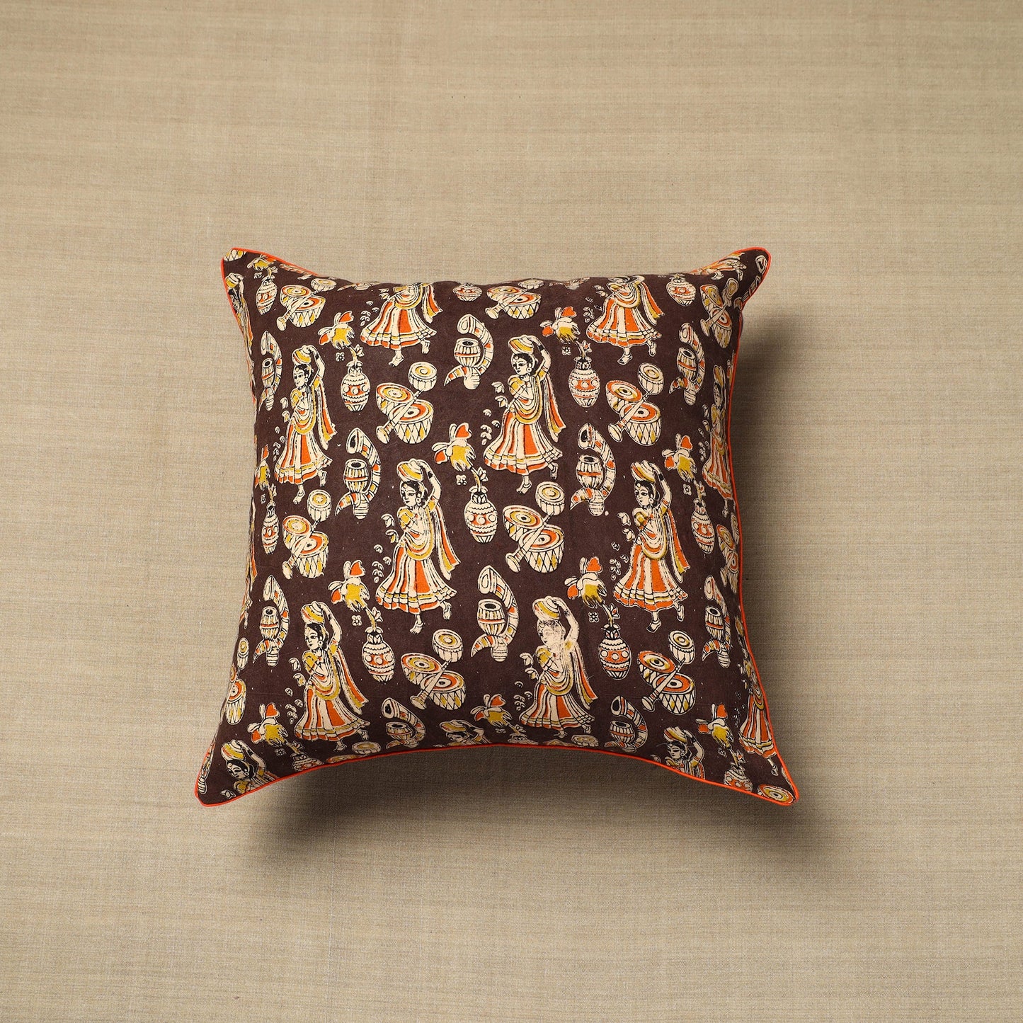 Buy Brown Cotton Printed Kalamkari Cushion Cover