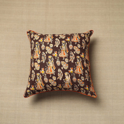 Buy Brown Cotton Printed Kalamkari Cushion Cover