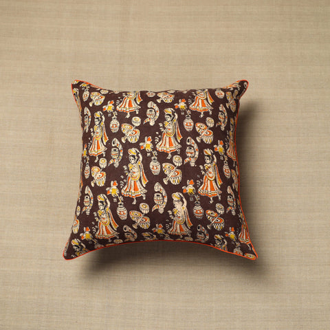 Buy Brown Cotton Printed Kalamkari Cushion Cover