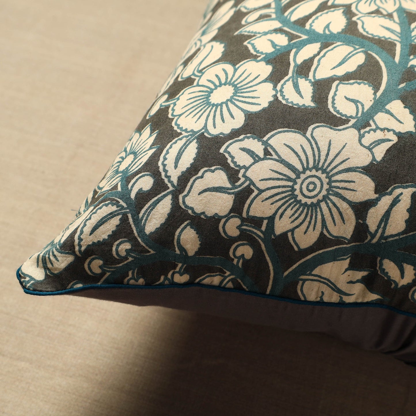 Brown - Cotton Printed Kalamkari Cushion Cover (16 x 16 in) 12