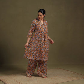 Brown Cotton Sanganeri Block Print Co-Ord Set