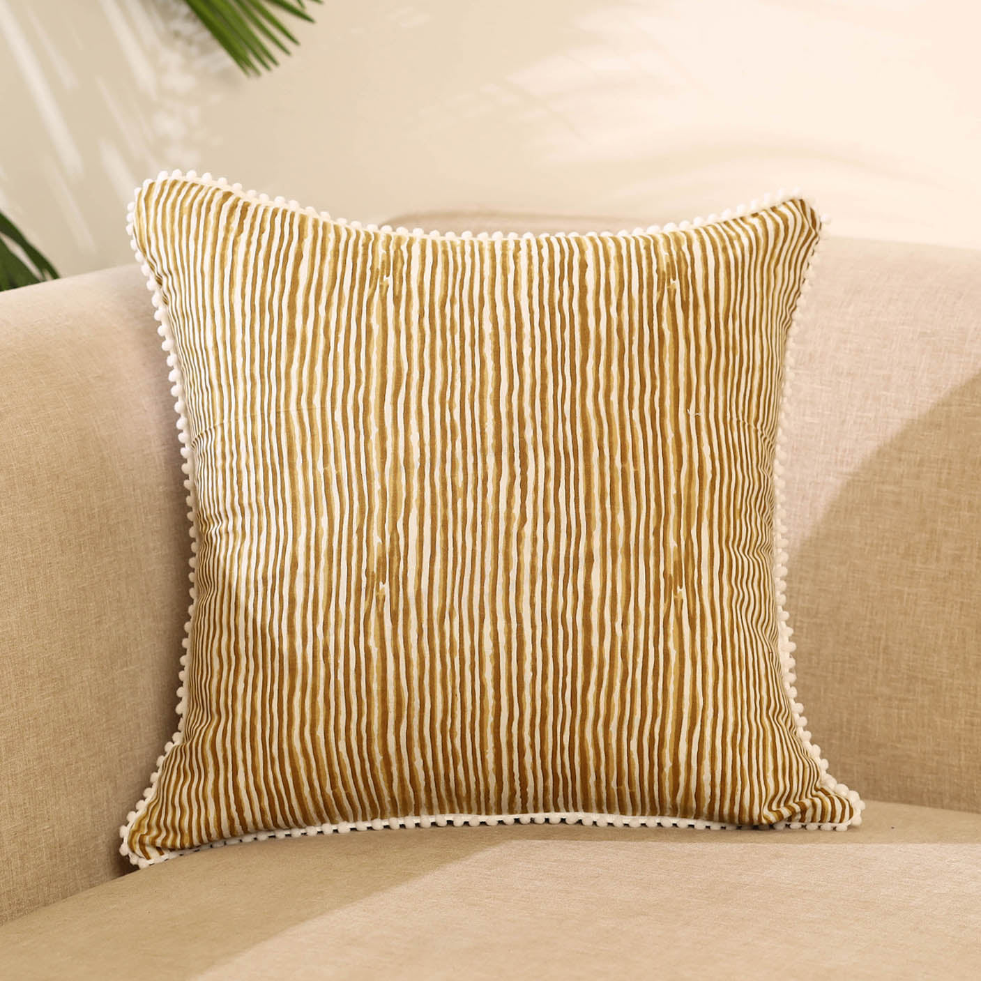 Brown Block Print Cotton Sanganeri Cushion Cover