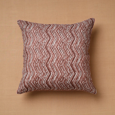 Brown - Block Print Cotton Sanganeri Cushion Cover (16 x 16 in) 34