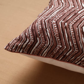 Brown - Block Print Cotton Sanganeri Cushion Cover (16 x 16 in) 34