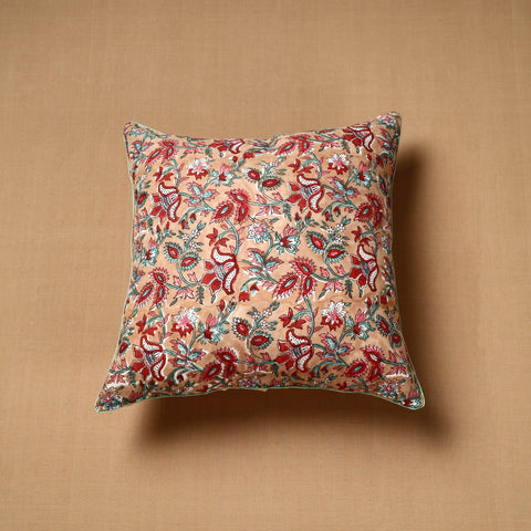 Buy Brown Block Print Cotton Sanganeri Cushion Cover