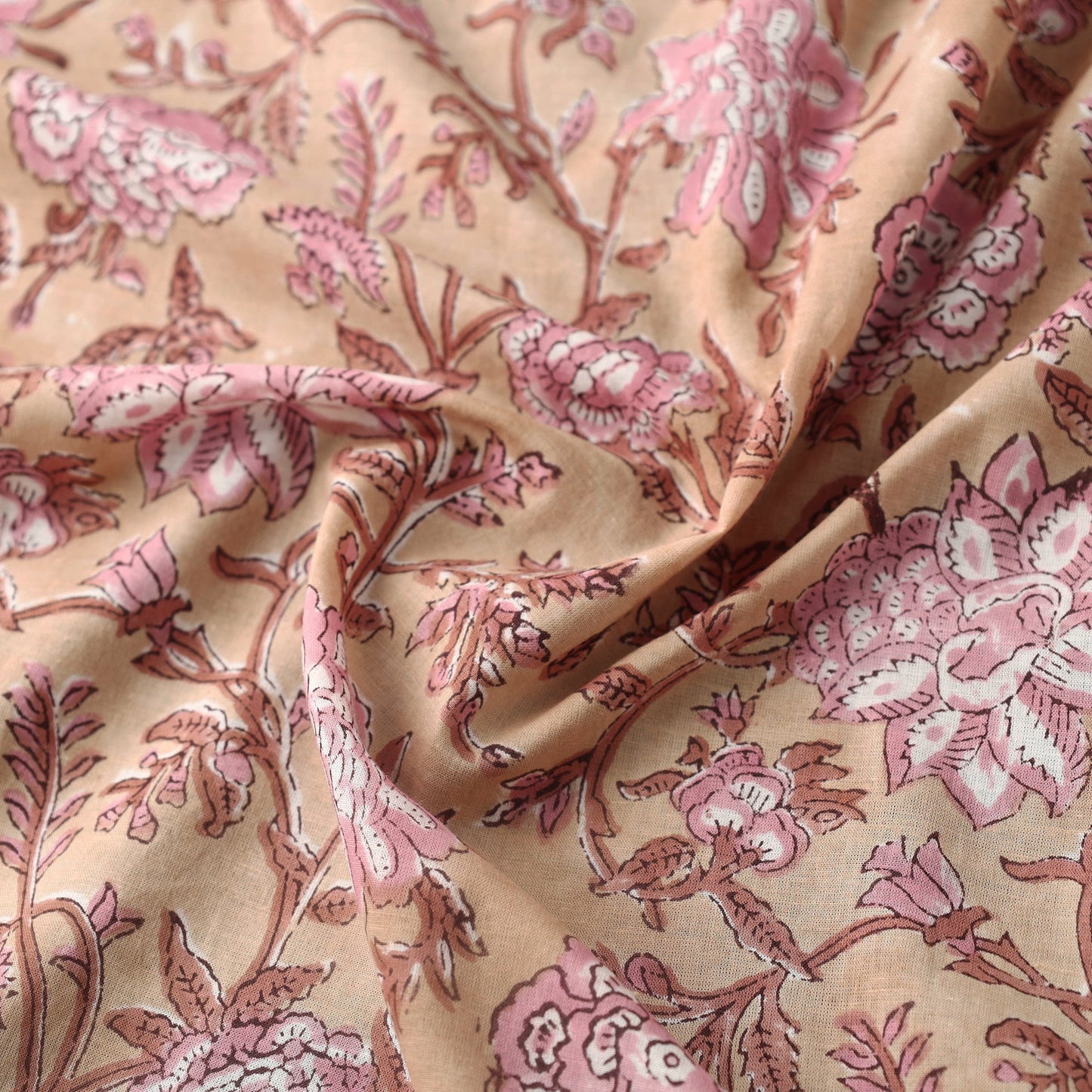  Brown Block Print Cotton Sanganeri Fabric