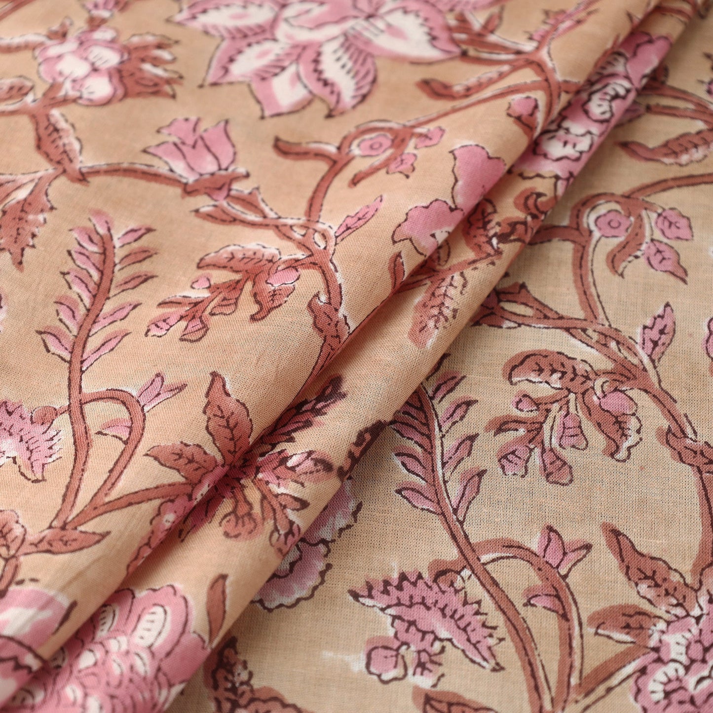  Brown Block Print Cotton Sanganeri Fabric