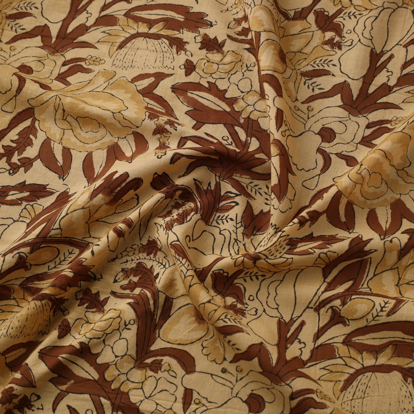 Brown Block Print Cotton Sanganeri Fabric