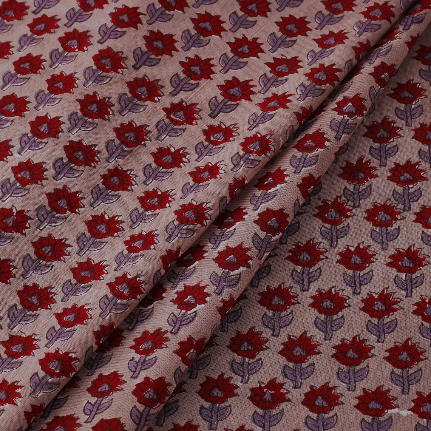 Brown Block Print Cotton Sanganeri Fabric