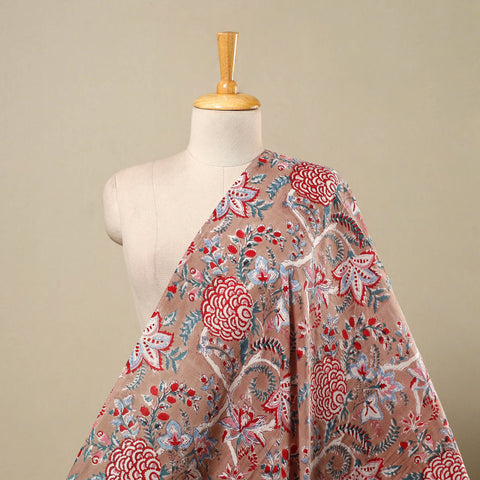 Brown Block Print Cotton Sanganeri Fabric