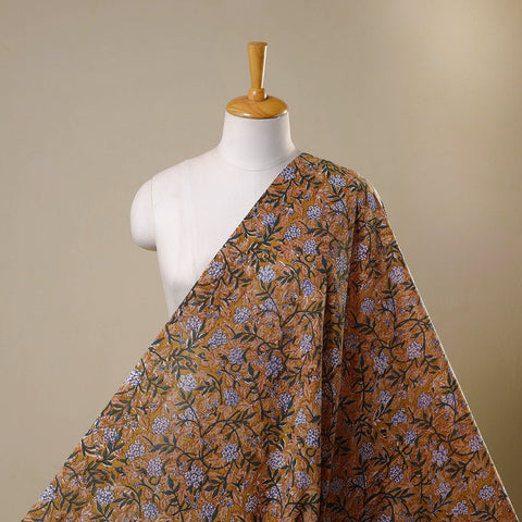 Brown Block Print Cotton Sanganeri Fabric