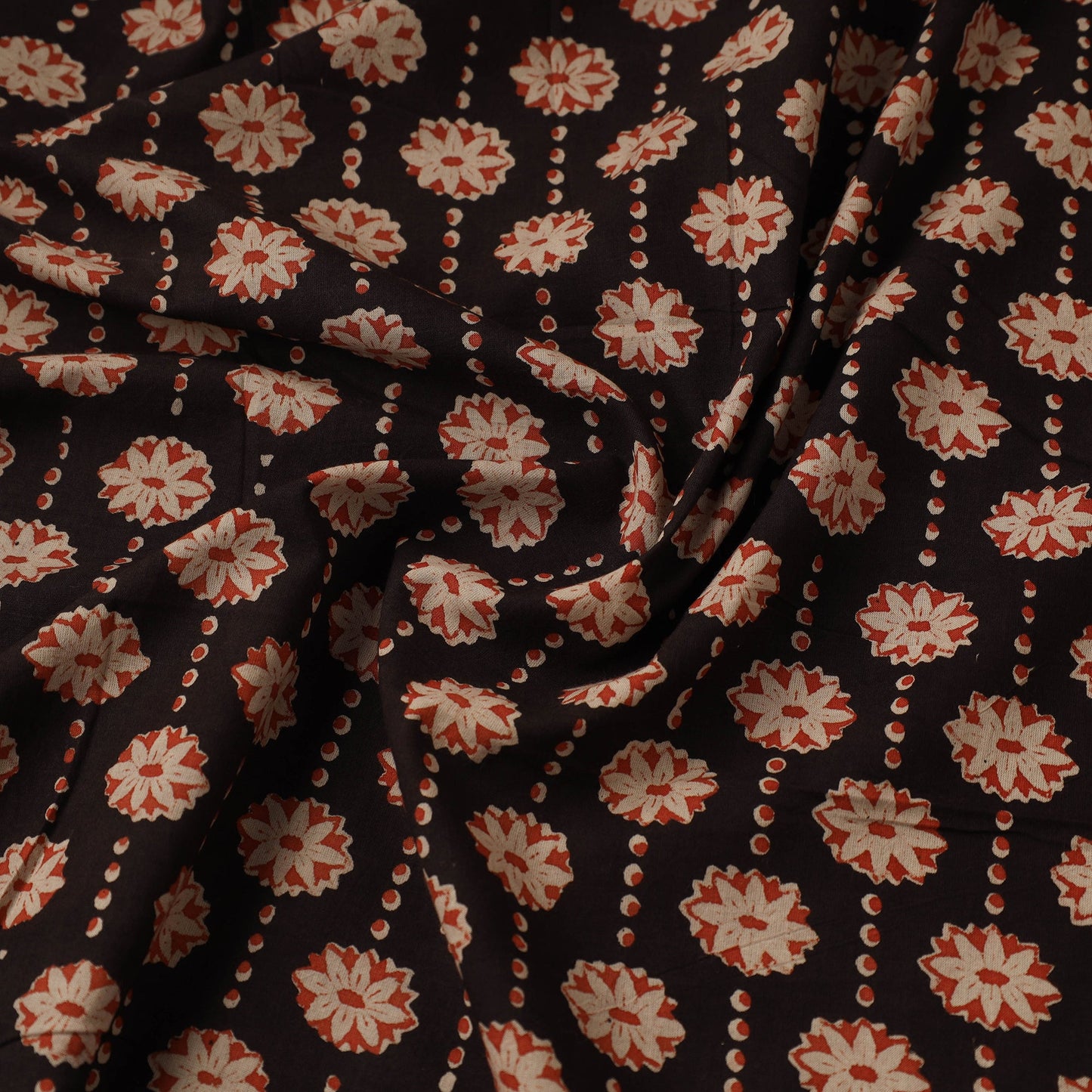 Brown Block Print Cotton Sanganeri Fabric