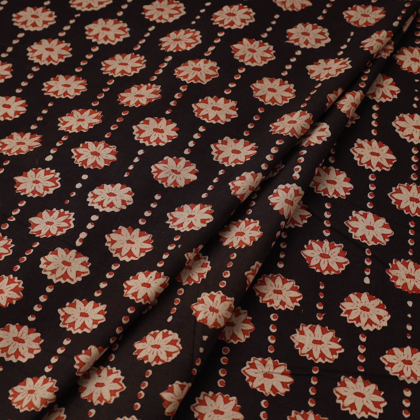 Brown Block Print Cotton Sanganeri Fabric