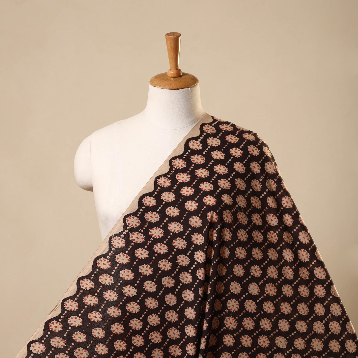 Brown Block Print Cotton Sanganeri Fabric