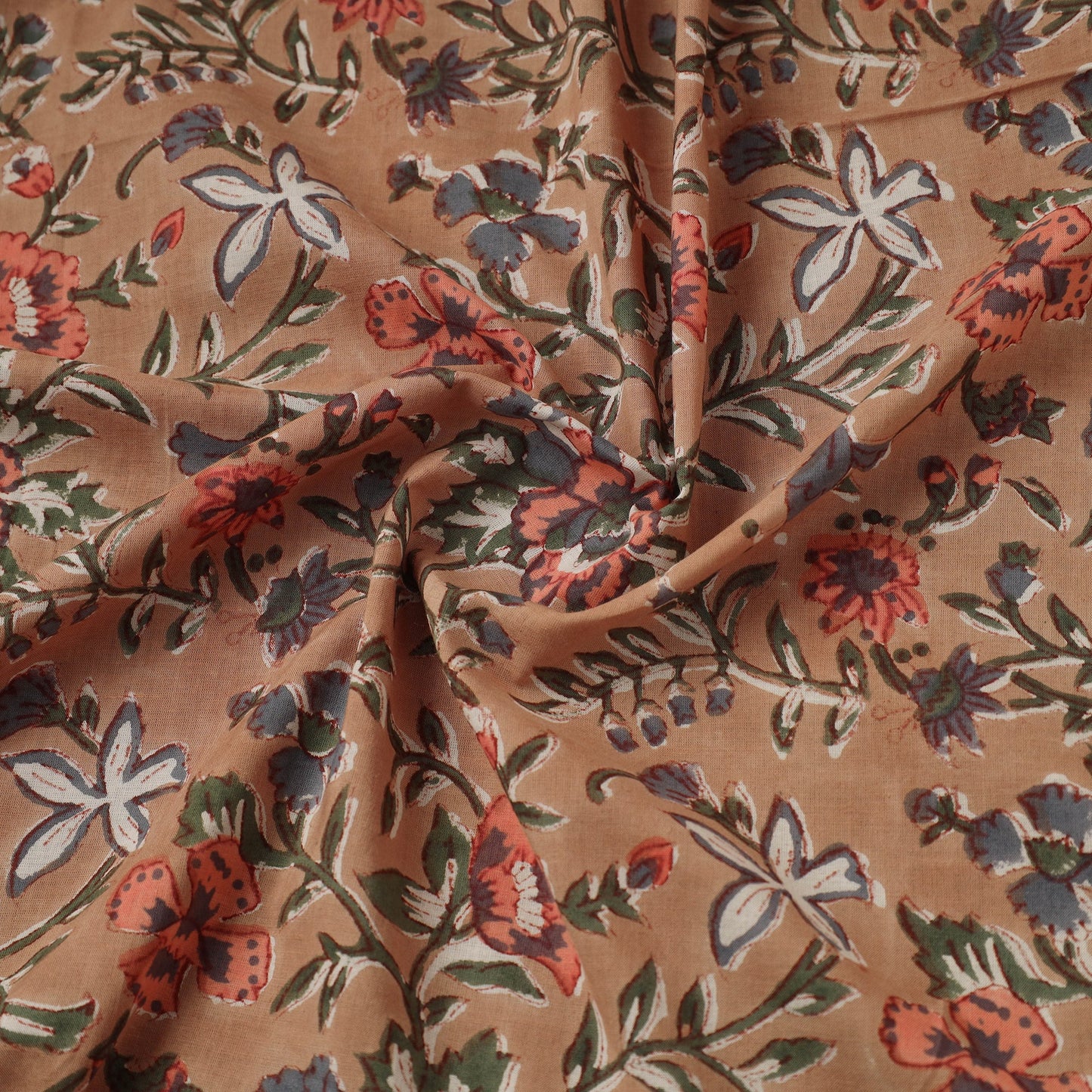 Brown Block Print Cotton Sanganeri Fabric