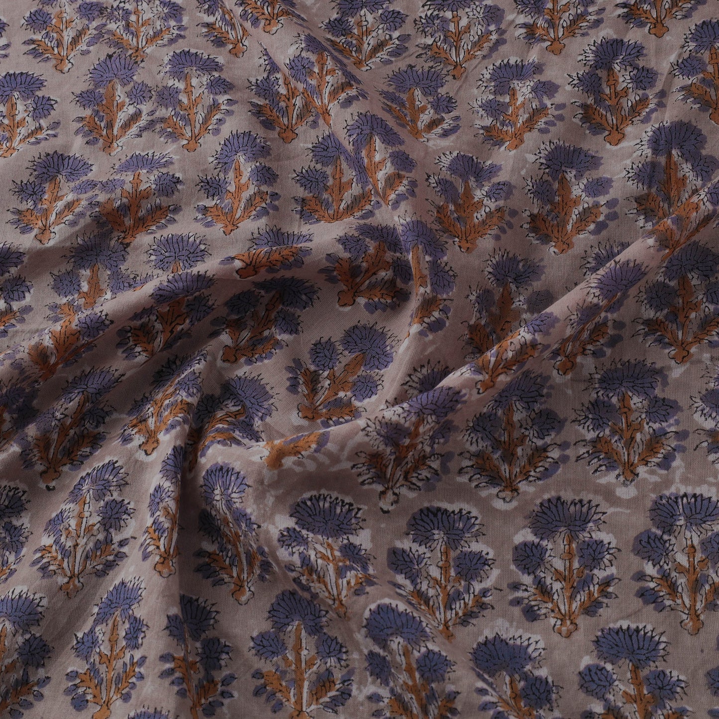 Brown Block Print Cotton Sanganeri Fabric