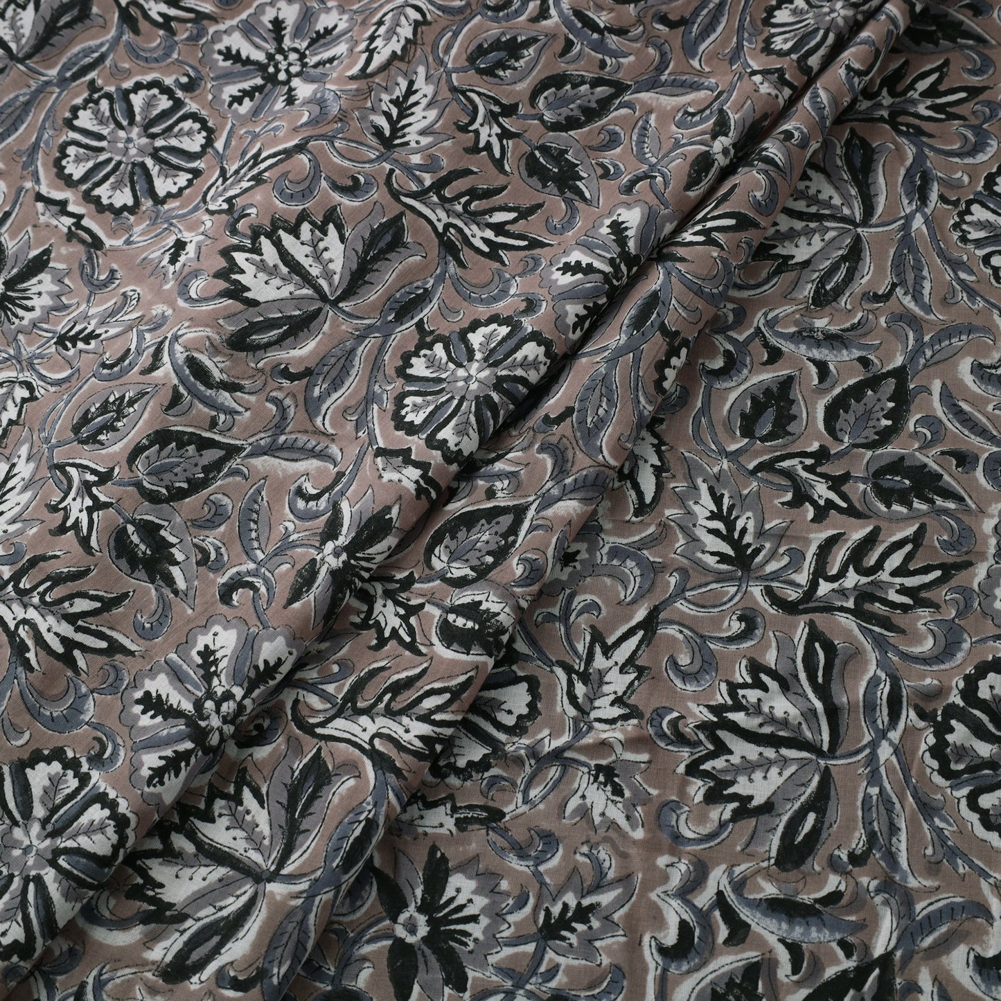 Brown Block Print Cotton Sanganeri Fabric