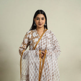  Brown Block Print Cotton Sanganeri Kurta Set