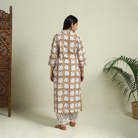  Brown Block Print Cotton Sanganeri Kurta Set