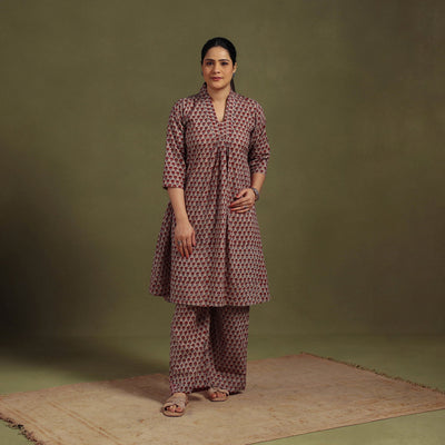 Brown - cotton sanganeri co-ord set 01 - handcrafted