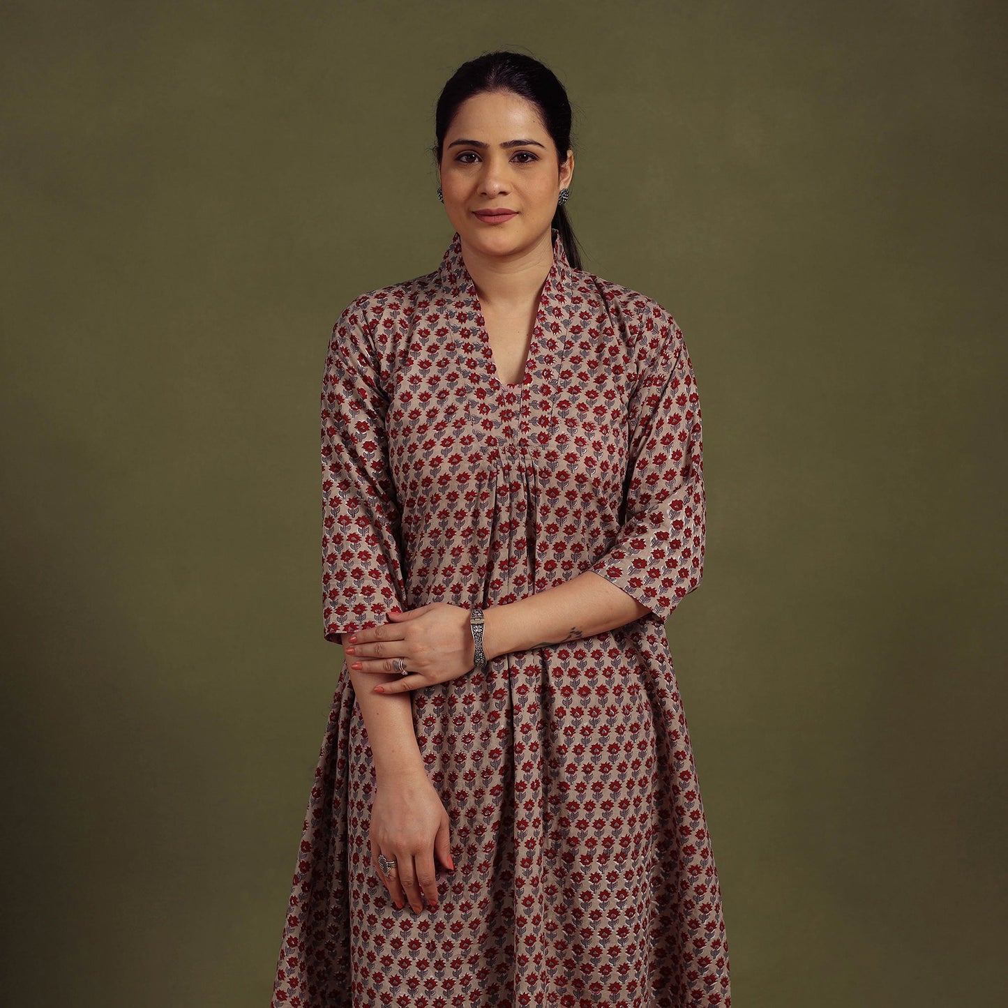 Brown - cotton sanganeri co-ord set 01 - handcrafted