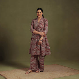 Brown - cotton sanganeri co-ord set 01 - handcrafted