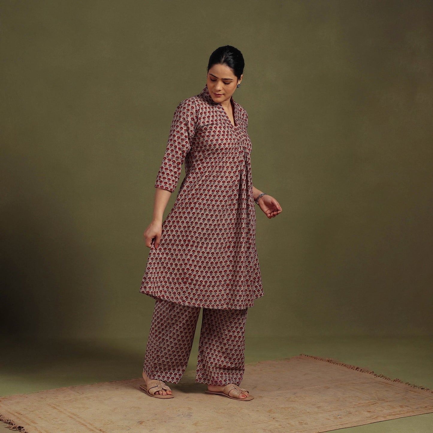 Brown - cotton sanganeri co-ord set 01 - handcrafted