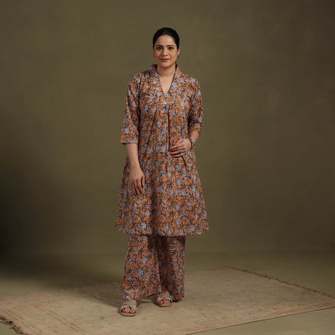 Brown Cotton Sanganeri Block Print Co-Ord Set