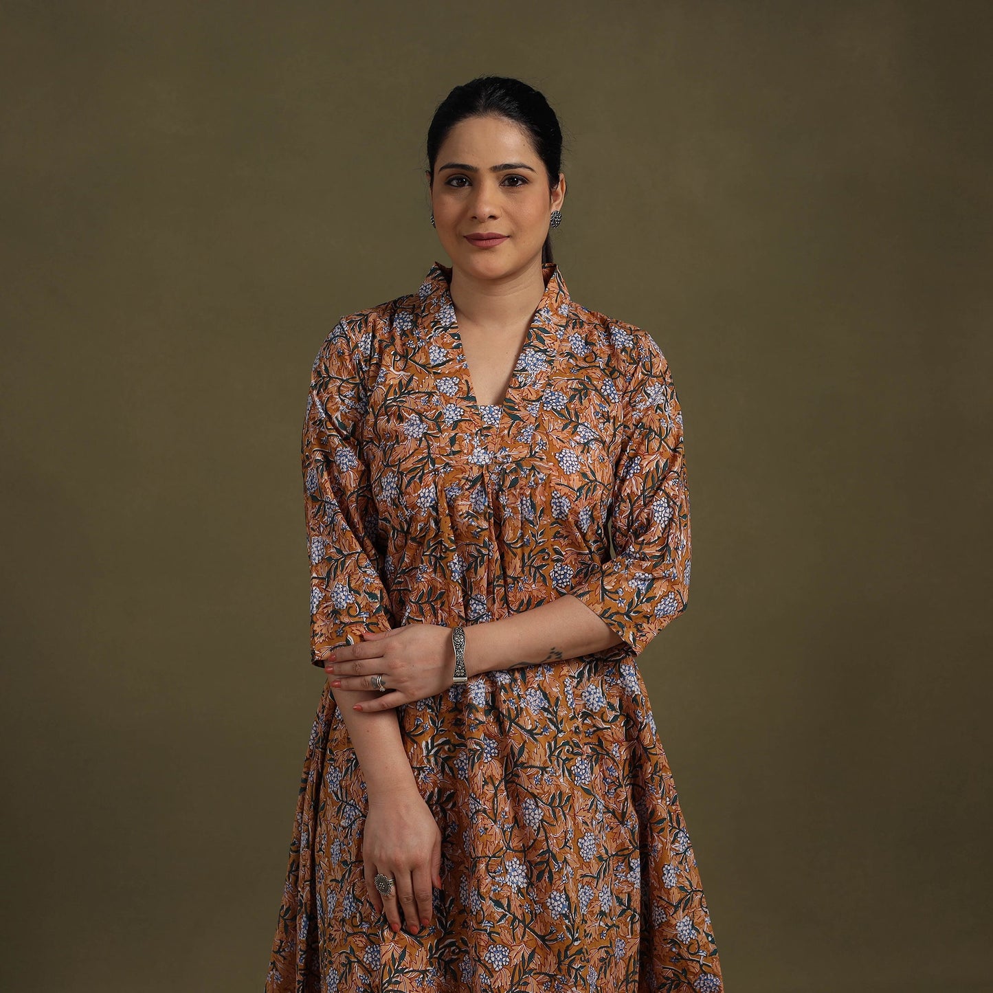 Brown Cotton Sanganeri Block Print Co-Ord Set