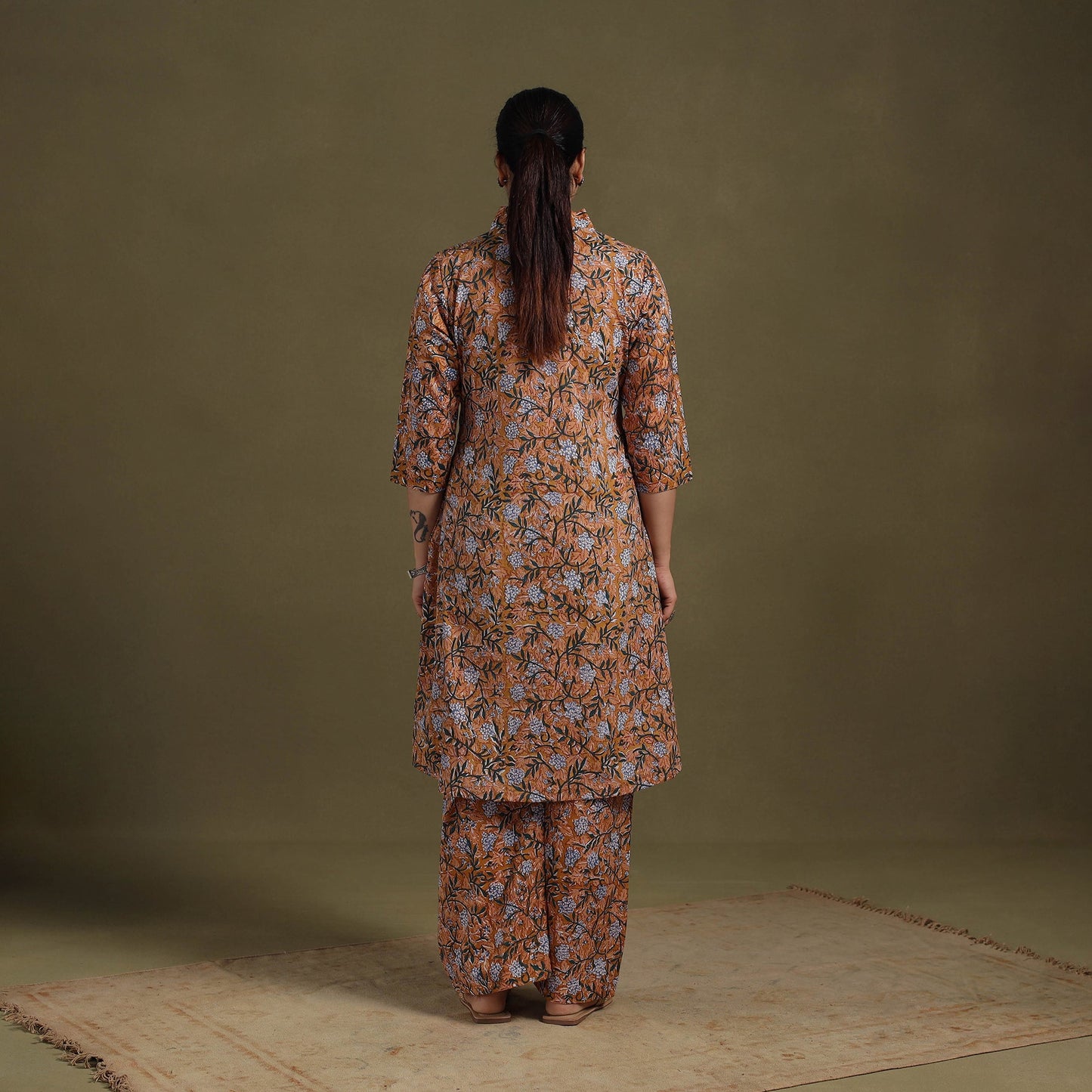 Brown Cotton Sanganeri Block Print Co-Ord Set