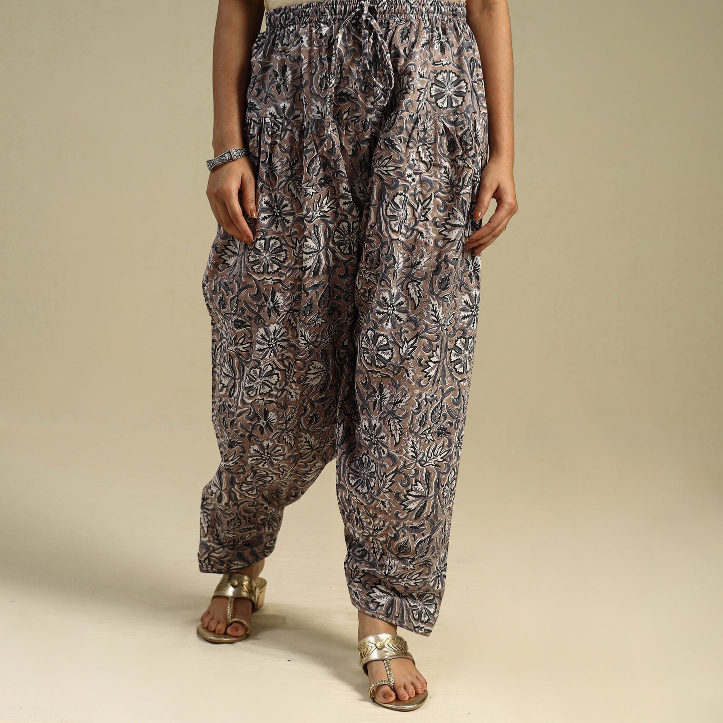 Brown Block Print Cotton Sanganeri Salwar