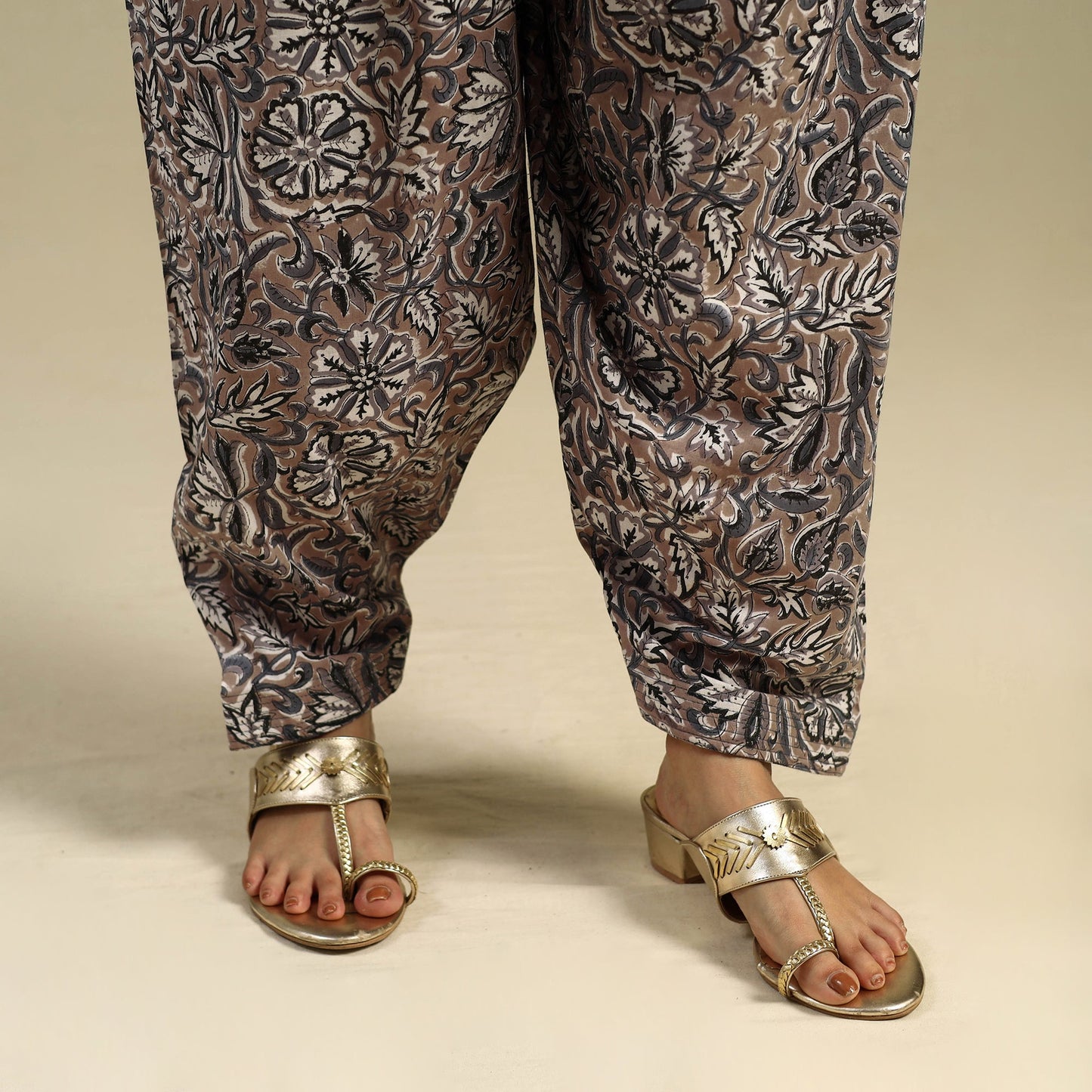 Brown Block Print Cotton Sanganeri Salwar