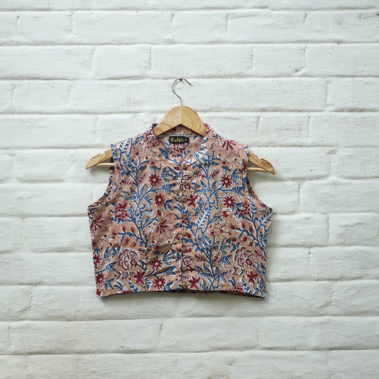 Brown - cotton sanganeri stitched blouse 12 - handcrafted