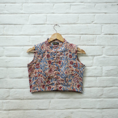 Brown - cotton sanganeri stitched blouse 12 - handcrafted