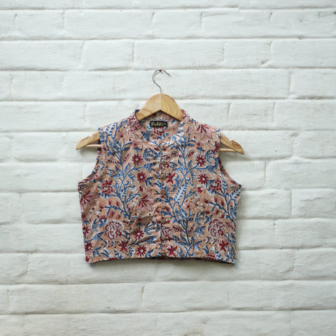 Brown - cotton sanganeri stitched blouse 12 - handcrafted