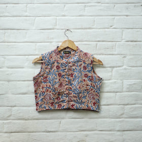 Brown - cotton sanganeri stitched blouse 12 - handcrafted