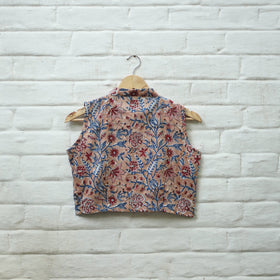 Brown - cotton sanganeri stitched blouse 12 - handcrafted