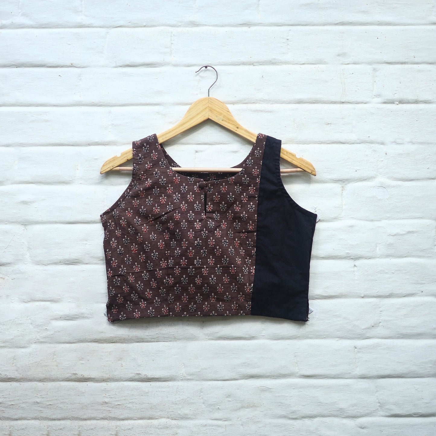 Brown Block Print Cotton Stitched Ajrakh Blouse Online