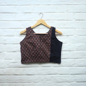 Brown Block Print Cotton Stitched Ajrakh Blouse Online