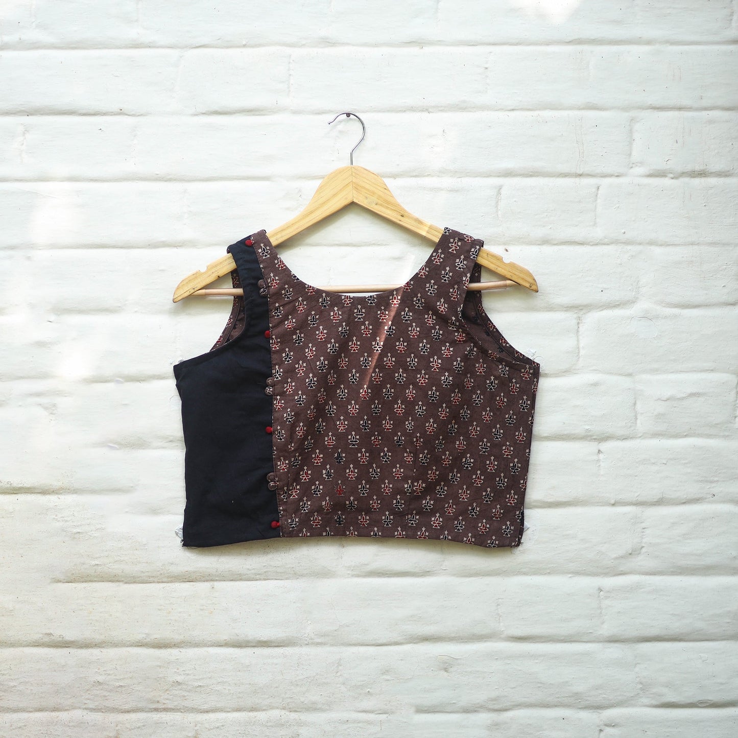 Brown Block Print Cotton Stitched Ajrakh Blouse Online