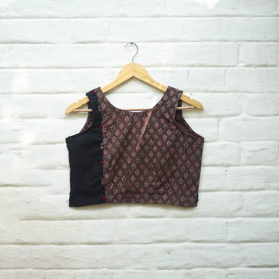 Brown Block Print Cotton Stitched Ajrakh Blouse Online