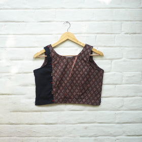 Brown Block Print Cotton Stitched Ajrakh Blouse Online