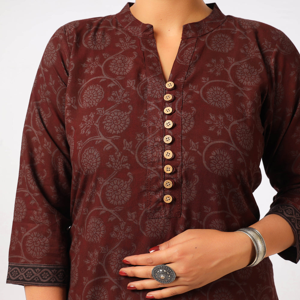 Buy Block Print Cotton Straight Bagh Kurta For Women
