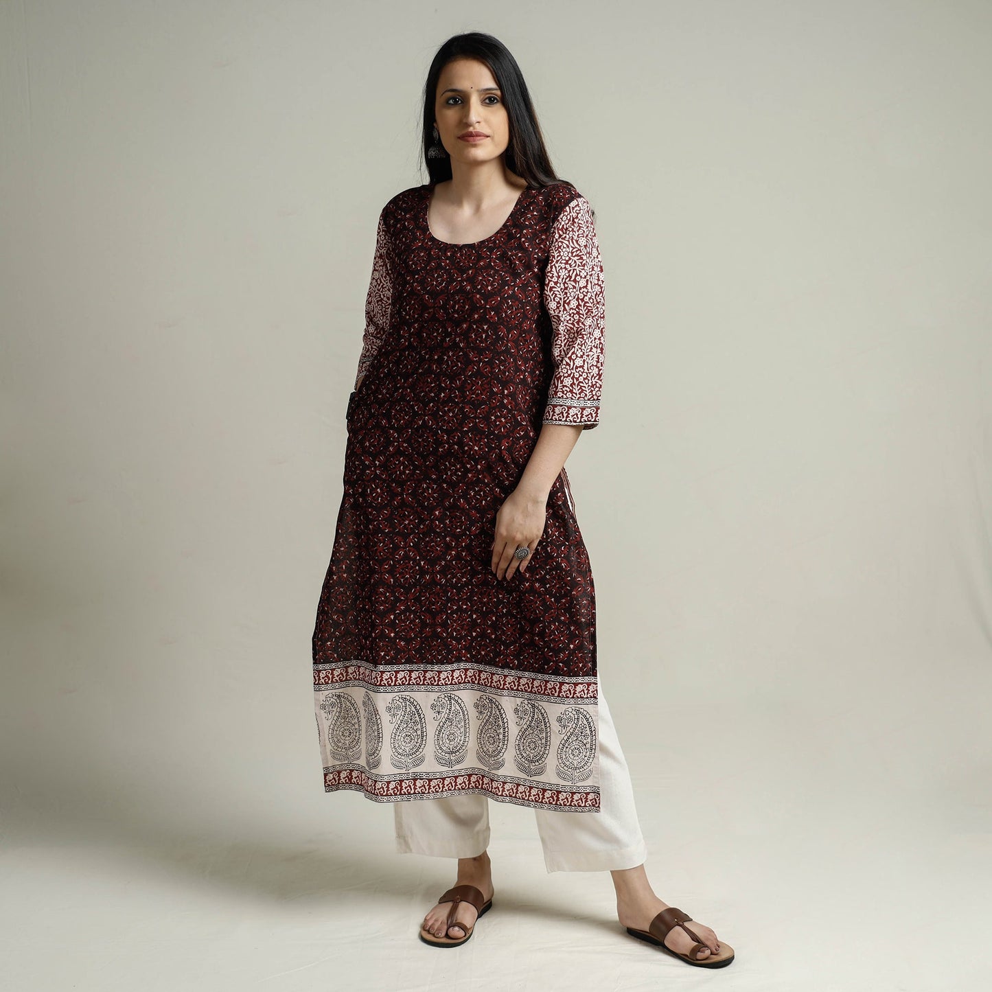 Buy Block Print Cotton Straight Bagh Kurta For Women