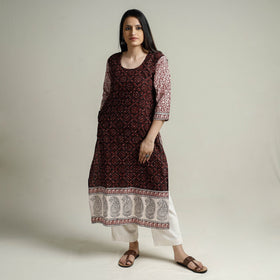 Buy Block Print Cotton Straight Bagh Kurta For Women
