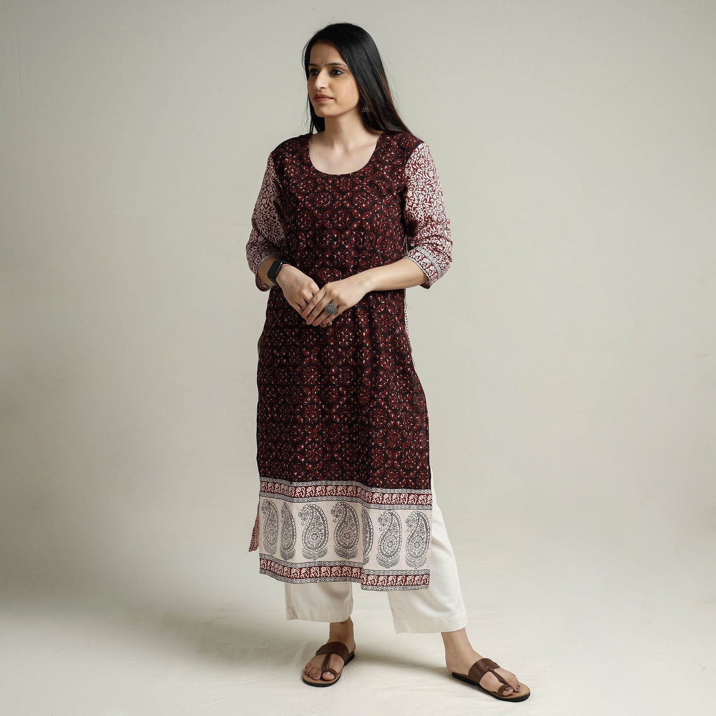 Buy Block Print Cotton Straight Bagh Kurta For Women